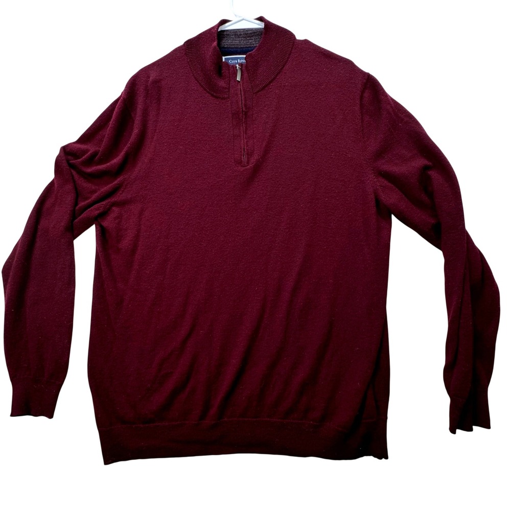 Club Room Quarter Zip Pullover Mens L Burgundy Long Sleeve Casual Preppy